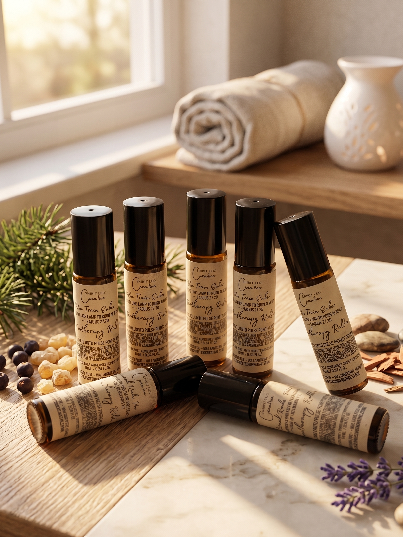 Aromatherapy Essential Oil Roll-ons in amber 10ML bottles. Spirit Led Creative. Small Batch. Natural products. 
