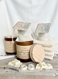 Quiet Harbor hand-poured coconut soy beeswax candle and wax melts lavender frankincense cedarwood Michigan