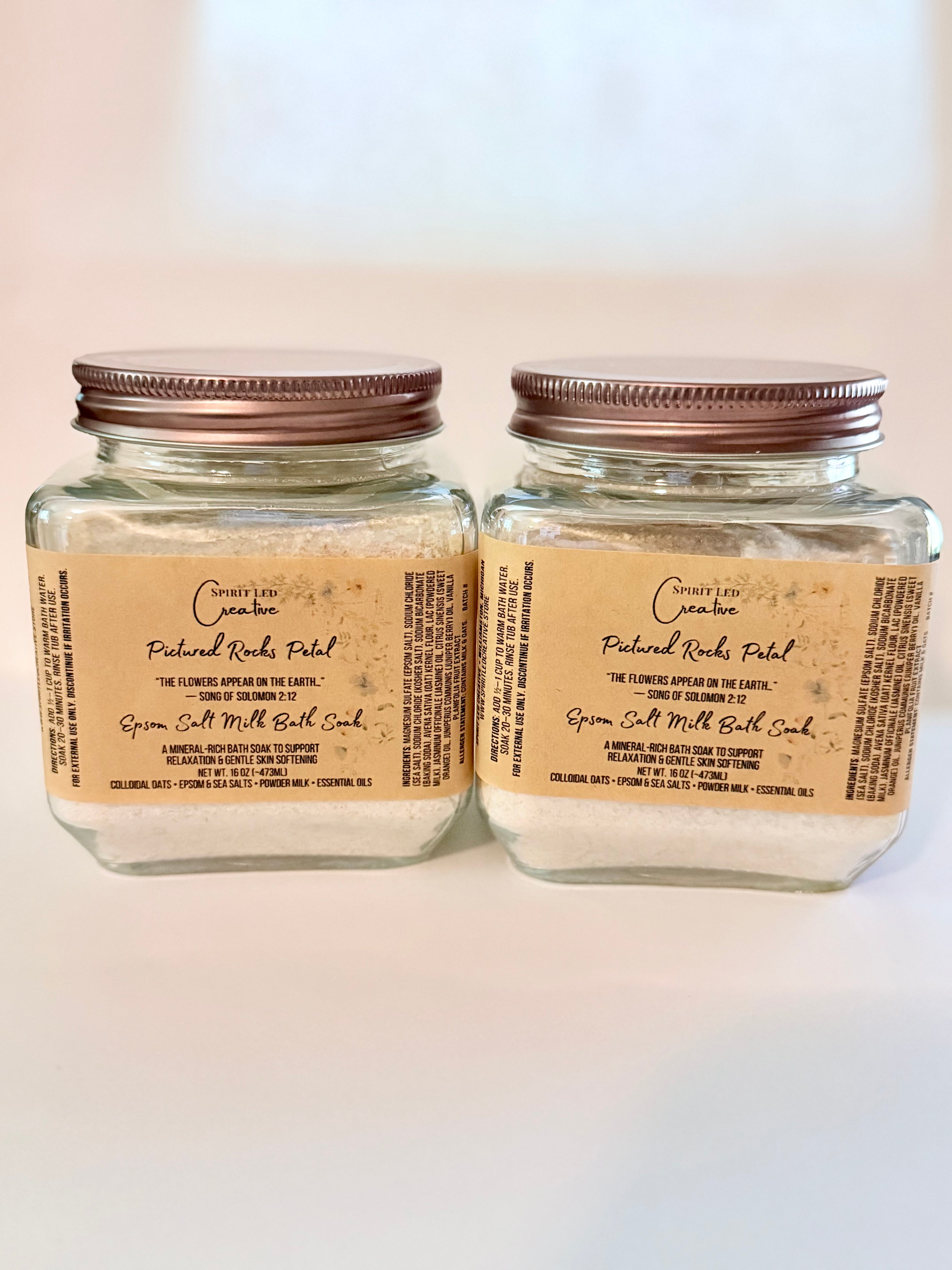 Epsom and Sea Salt Milk Bath Soak in Pictured Rocks Petal. Smal Batch. Michigan Made. Spirit Led Creative. 
