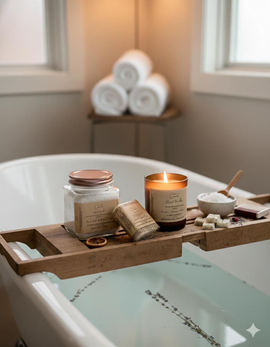 Quiet Harbor Ritual Set | Candle, Bath Soak + Sugar Scrub Lotion Bar