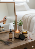 Superior Stillness ritual set with hand-poured candle, room spray, and regenerative face cream | Small batch, Michigan made

