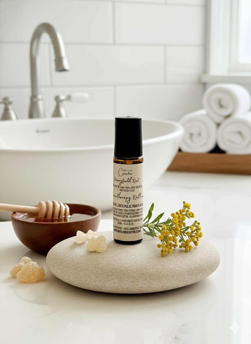 Close-up of aromatherapy roll-on essential oil blend for rest and presence | Spirit Led Creative